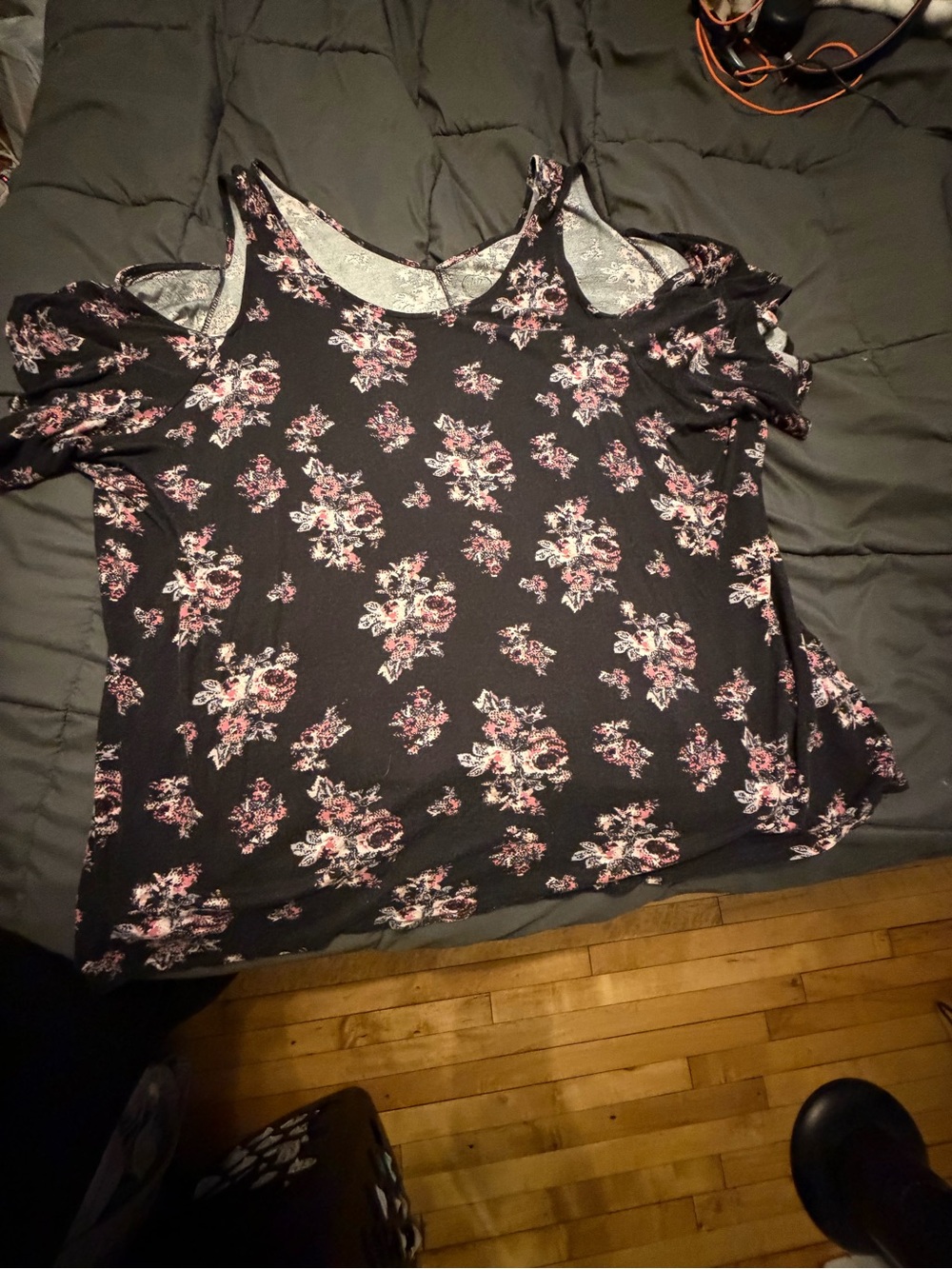 Maurices Black Pink Floral Cold-Shoulder Blouse